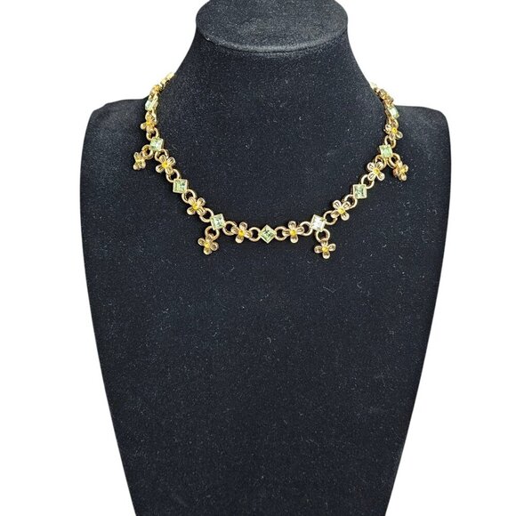 Vintage Gold Tone Floral Citrine Prasiolite Retro Link Necklace - Picture 1 of 7